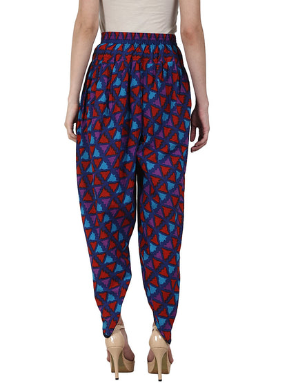 Women's Blue Prited Cotton Ankle Length Dhoti