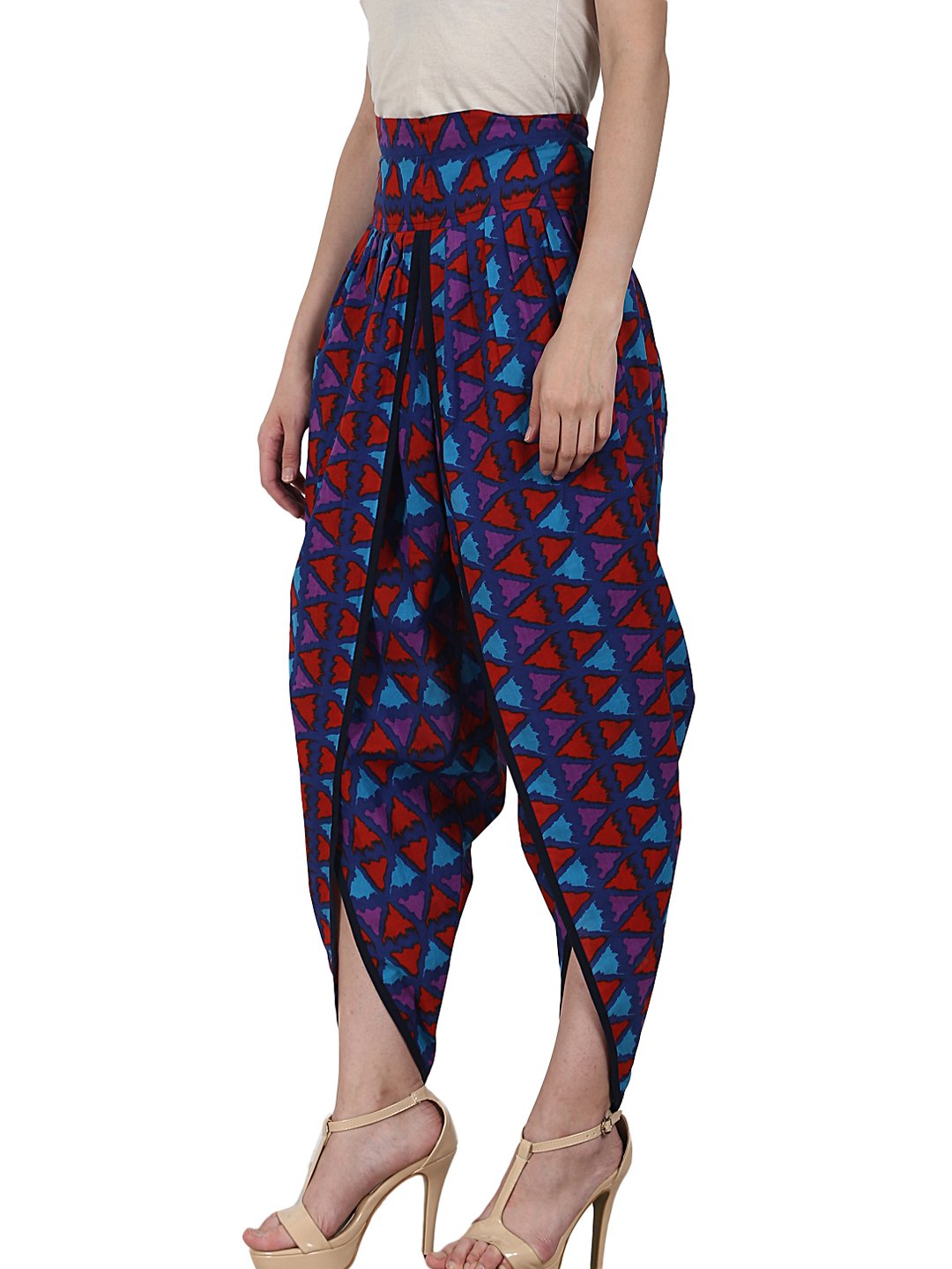 Women's Blue Prited Cotton Ankle Length Dhoti