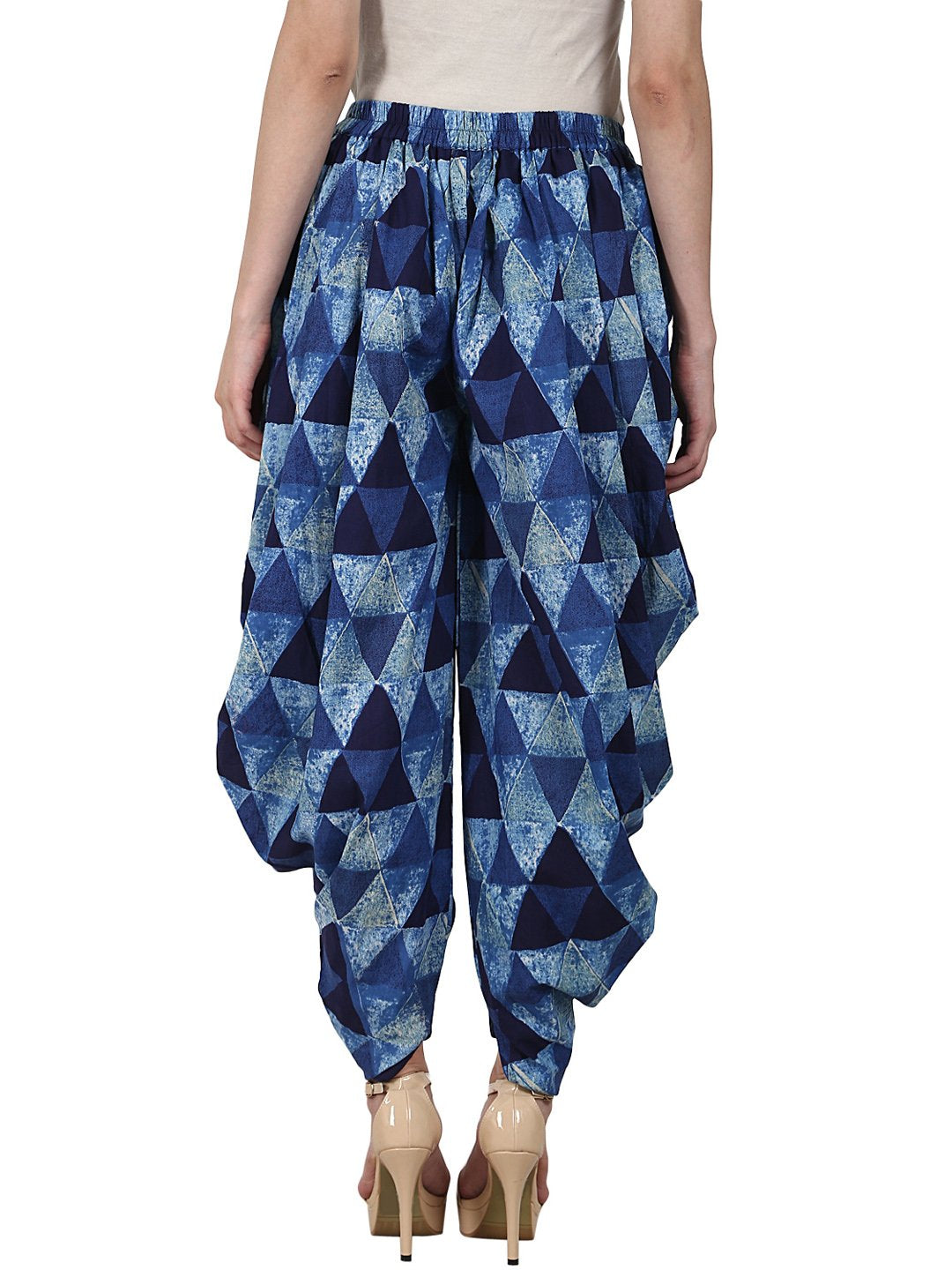 Women's Blue Printed Ankle Length Cotton Dhoti