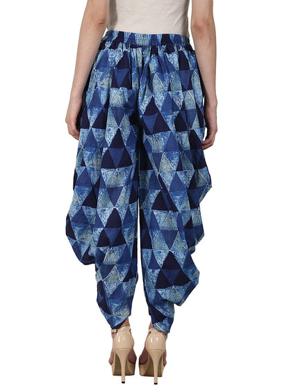 Women's Blue Printed Ankle Length Cotton Dhoti