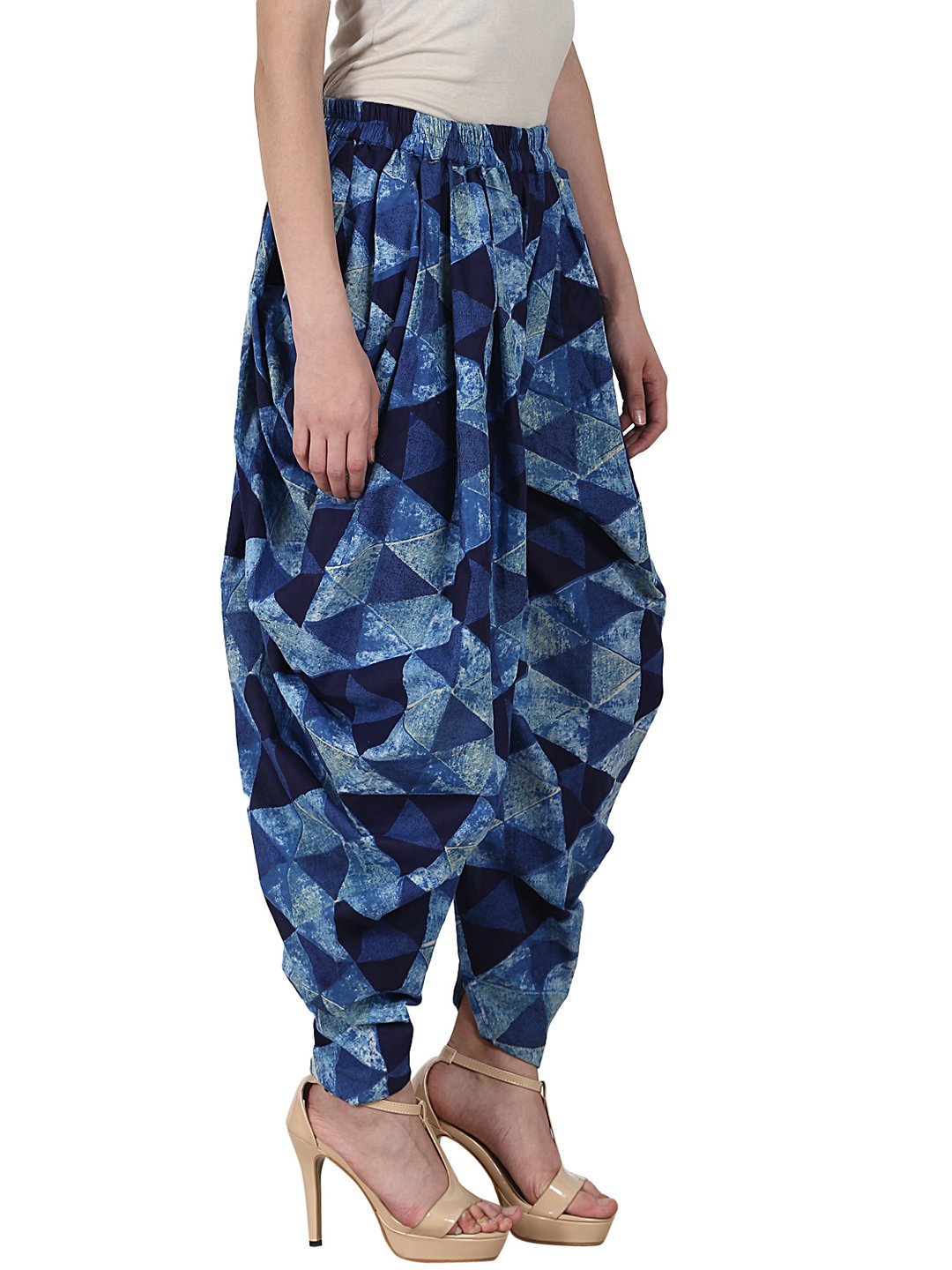 Women's Blue Printed Ankle Length Cotton Dhoti