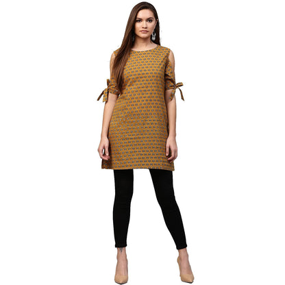Women's Yellow Half Sleeve Cotton Cold Shoulder Tunic