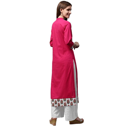 Women's Pink Printed 3/4Th Sleeve Cotton Kurta