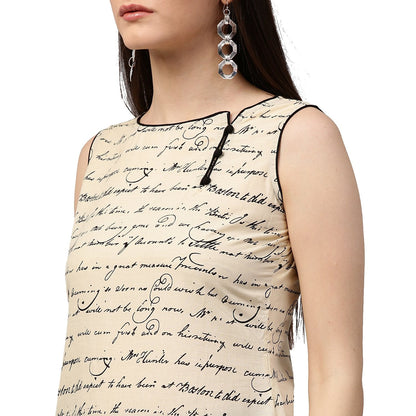 Women's Off White Printed Sleeveless Cotton Kurta