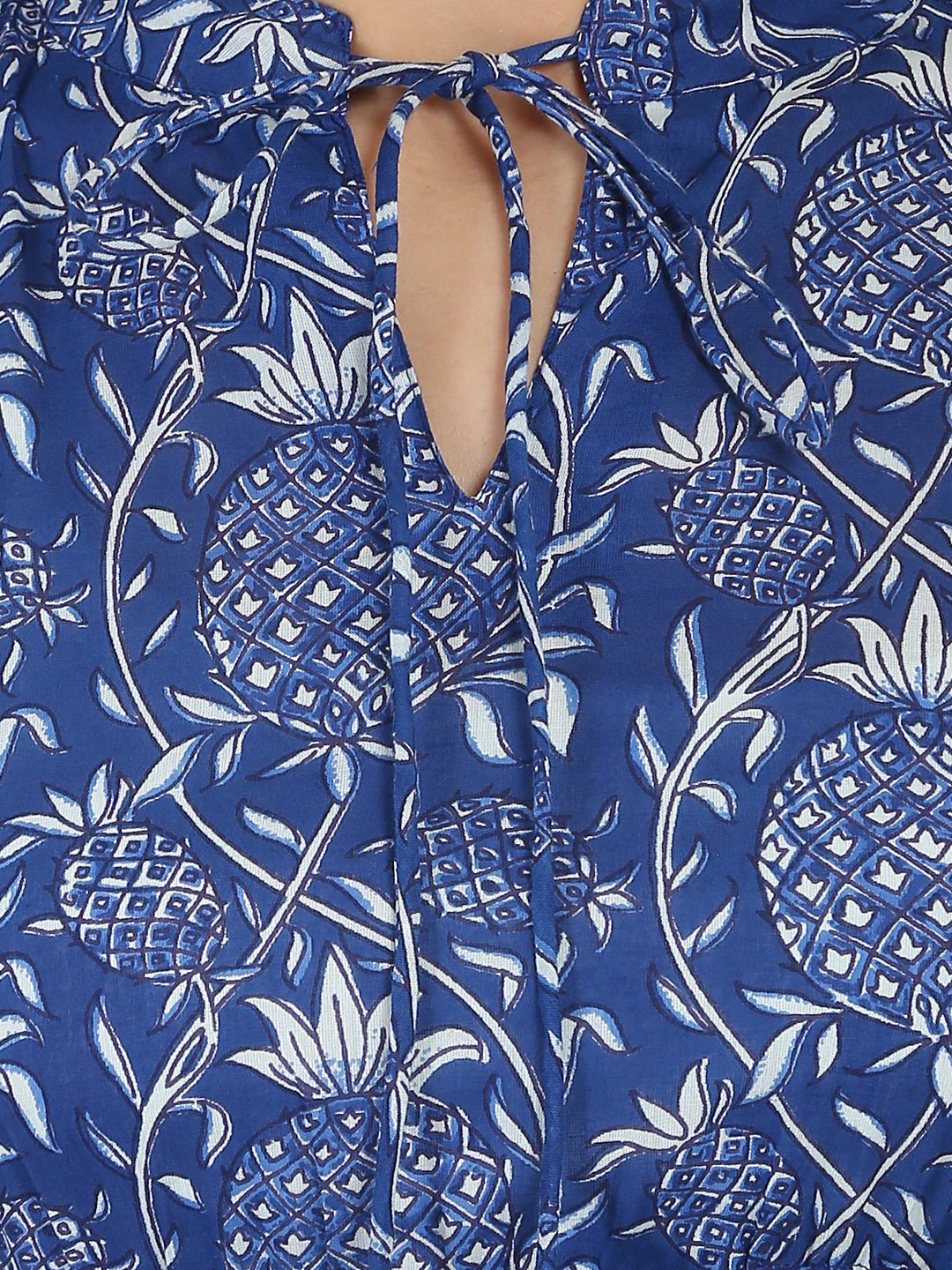 Women's Blue Printed 3/4Th Sleeve Cotton Anarkali Kurta