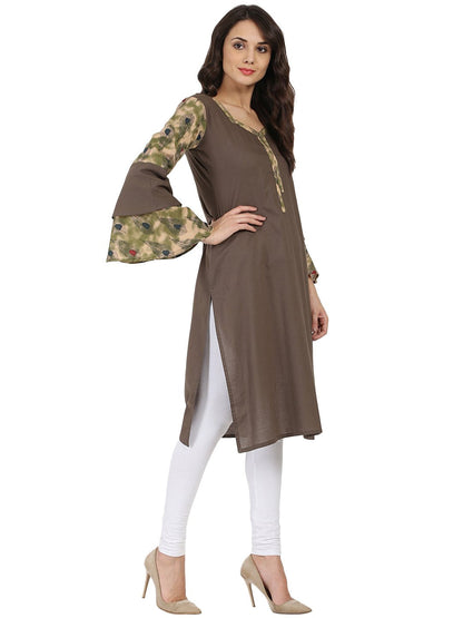 Women's Brown Full Sleeve Cotton Kurta