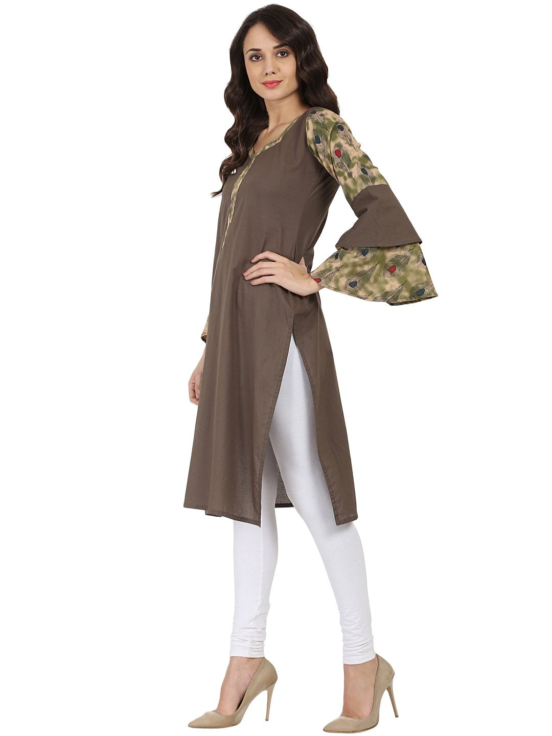 Women's Brown Full Sleeve Cotton Kurta