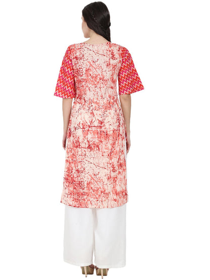 Women's Peach Printed 3/4Th Sleeve Cotton Kurta