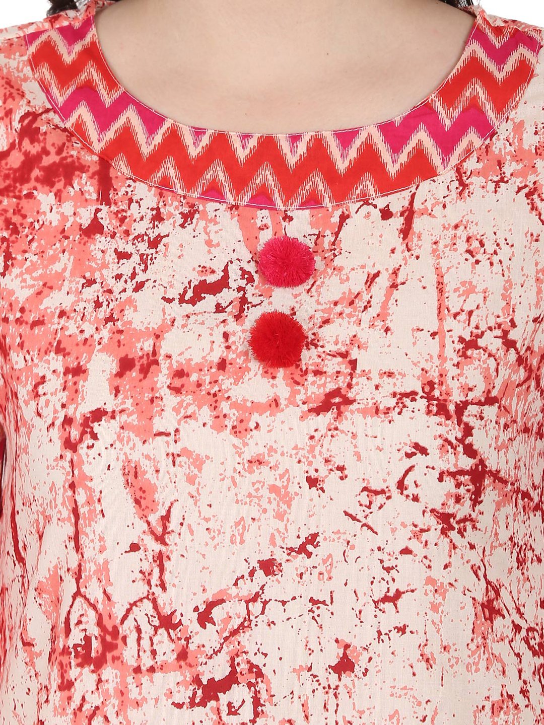 Women's Peach Printed 3/4Th Sleeve Cotton Kurta