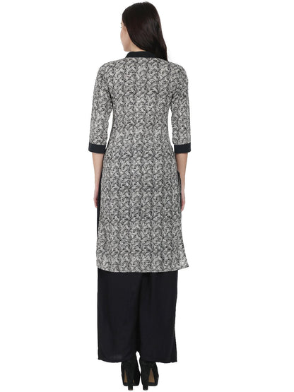 Women's Grey Printed 3/4Th Sleeve Cotton Kurta