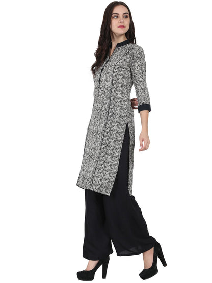 Women's Grey Printed 3/4Th Sleeve Cotton Kurta