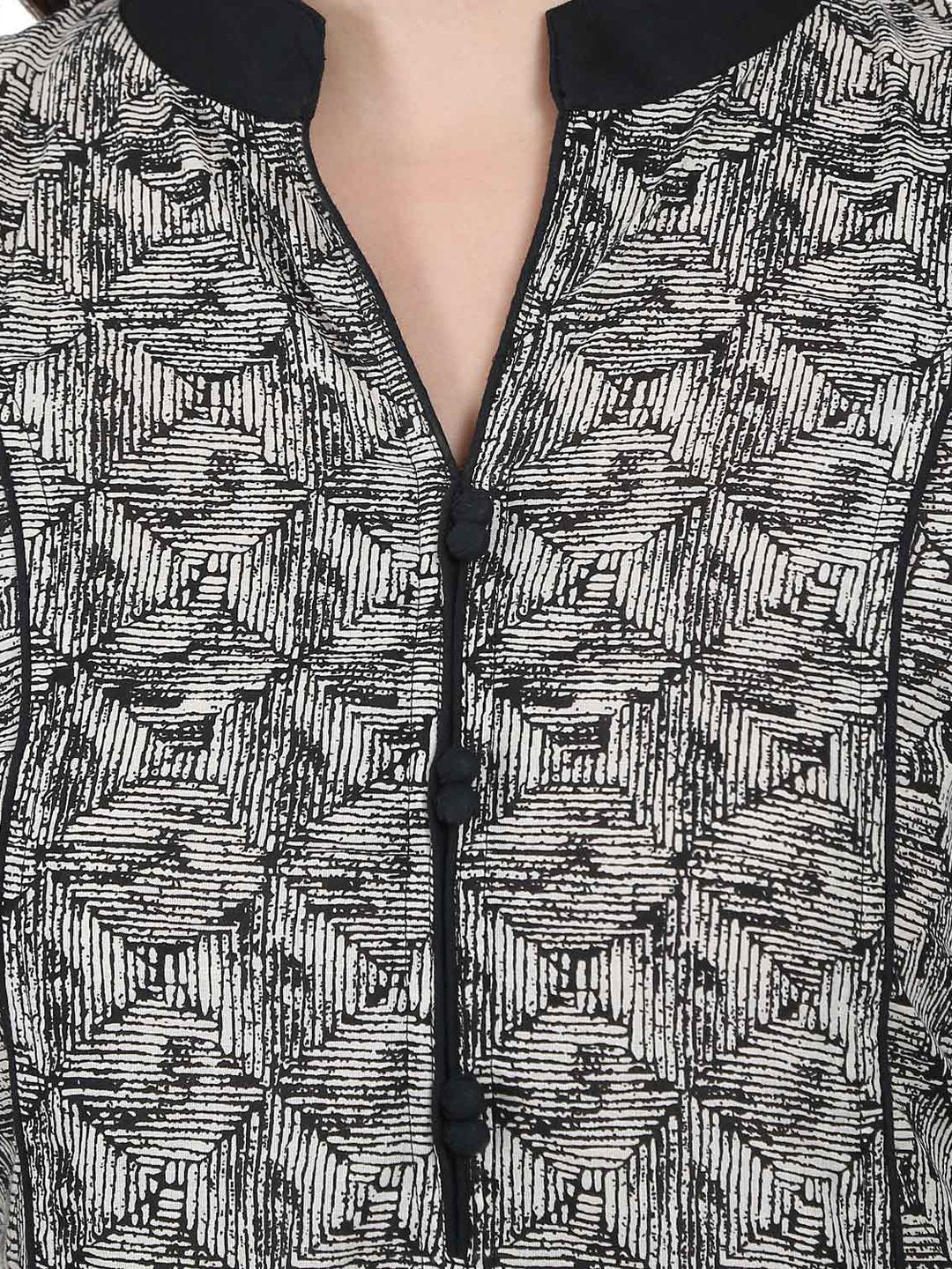 Women's Grey Printed 3/4Th Sleeve Cotton Kurta