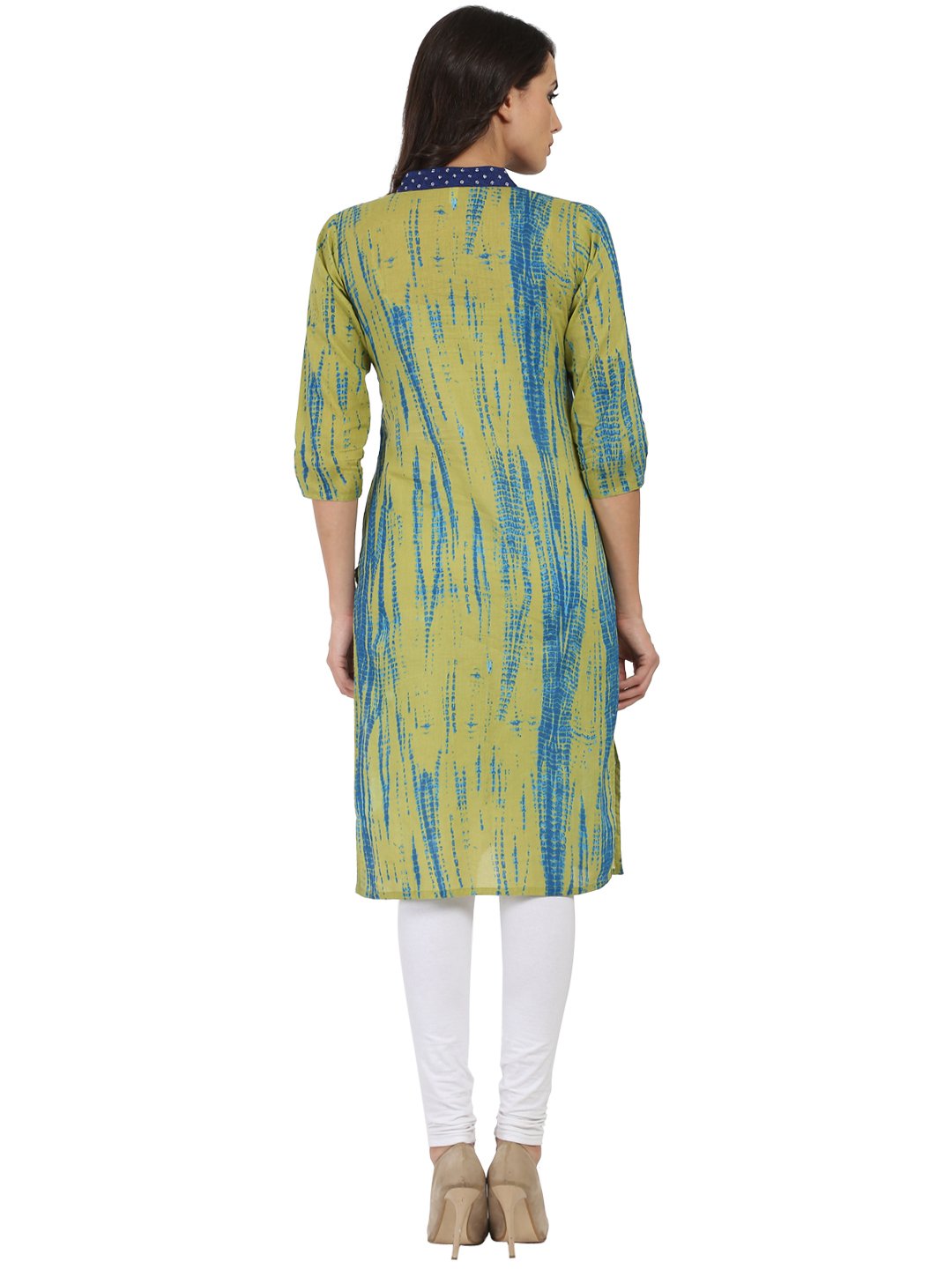 Women's Green Printed 3/4Th Sleeve Cotton Kurta