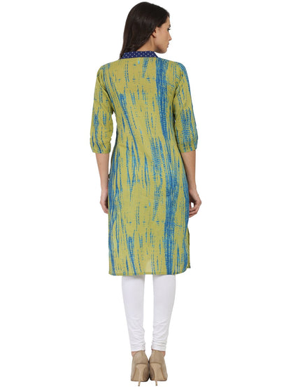Women's Green Printed 3/4Th Sleeve Cotton Kurta