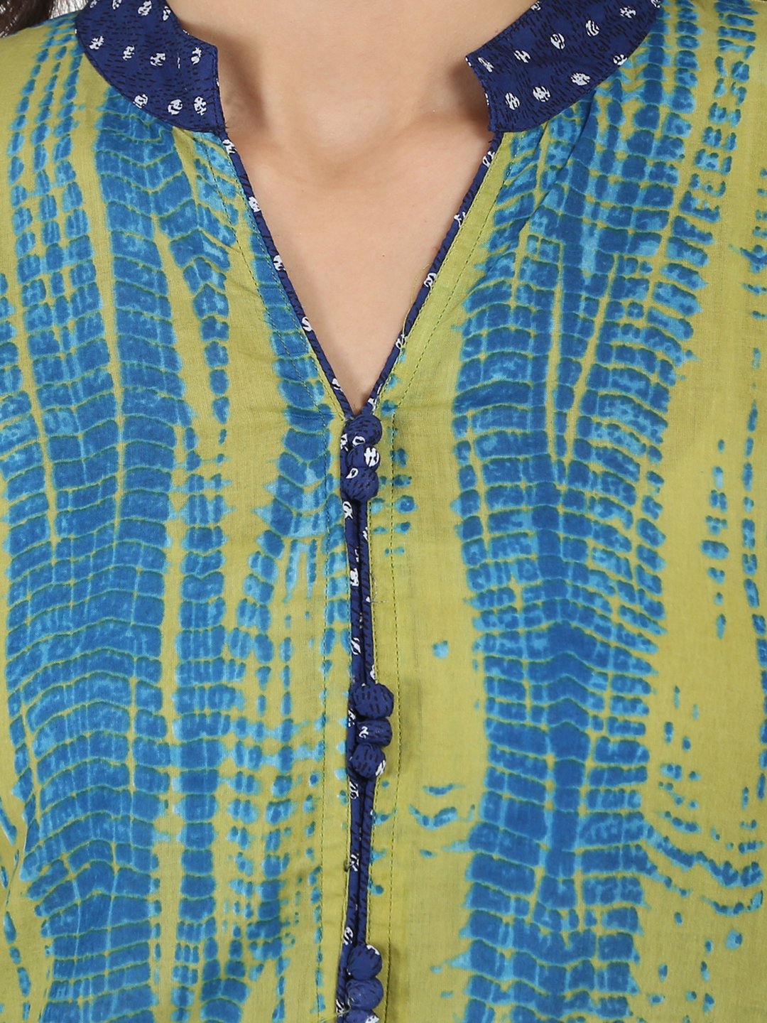 Women's Green Printed 3/4Th Sleeve Cotton Kurta