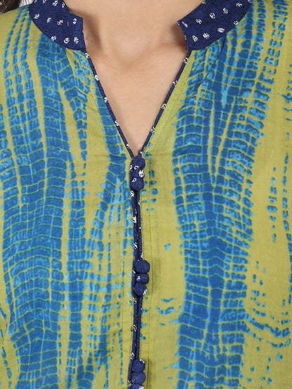 Women's Green Printed 3/4Th Sleeve Cotton Kurta