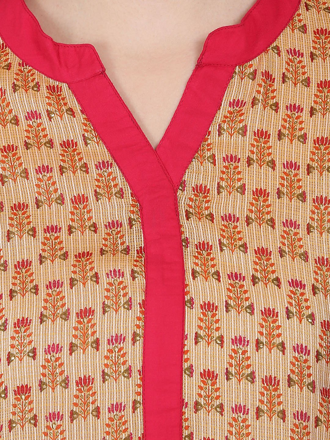 Women's Gold Printed 3/4Th Sleeve Chandri A-Line Kurta