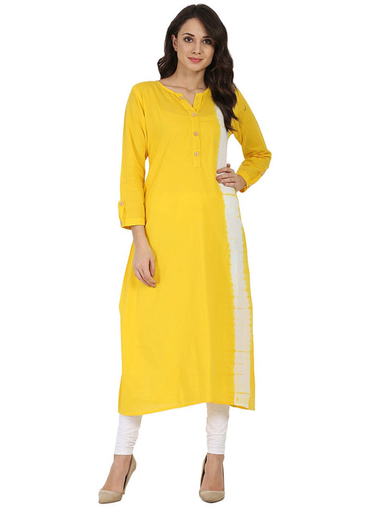 Women's Yellow Tie Dye 3/4Th Sleeve Cotton A-Line Kurta