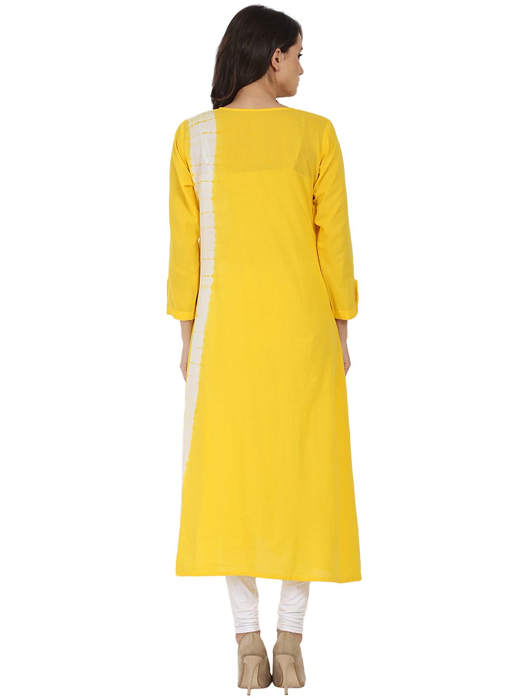 Women's Yellow Tie Dye 3/4Th Sleeve Cotton A-Line Kurta