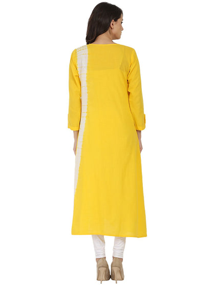 Women's Yellow Tie Dye 3/4Th Sleeve Cotton A-Line Kurta