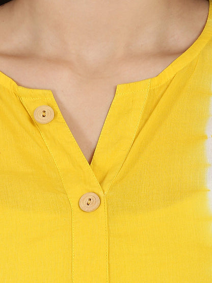 Women's Yellow Tie Dye 3/4Th Sleeve Cotton A-Line Kurta