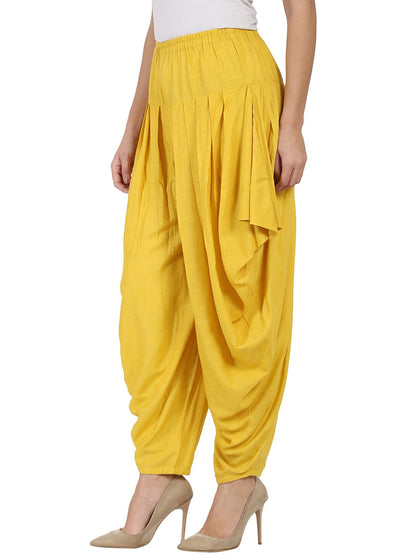 Women's Yellow Rayon Slub Ankle Length Pleated Dhoti