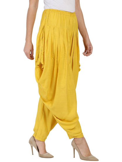 Women's Yellow Rayon Slub Ankle Length Pleated Dhoti