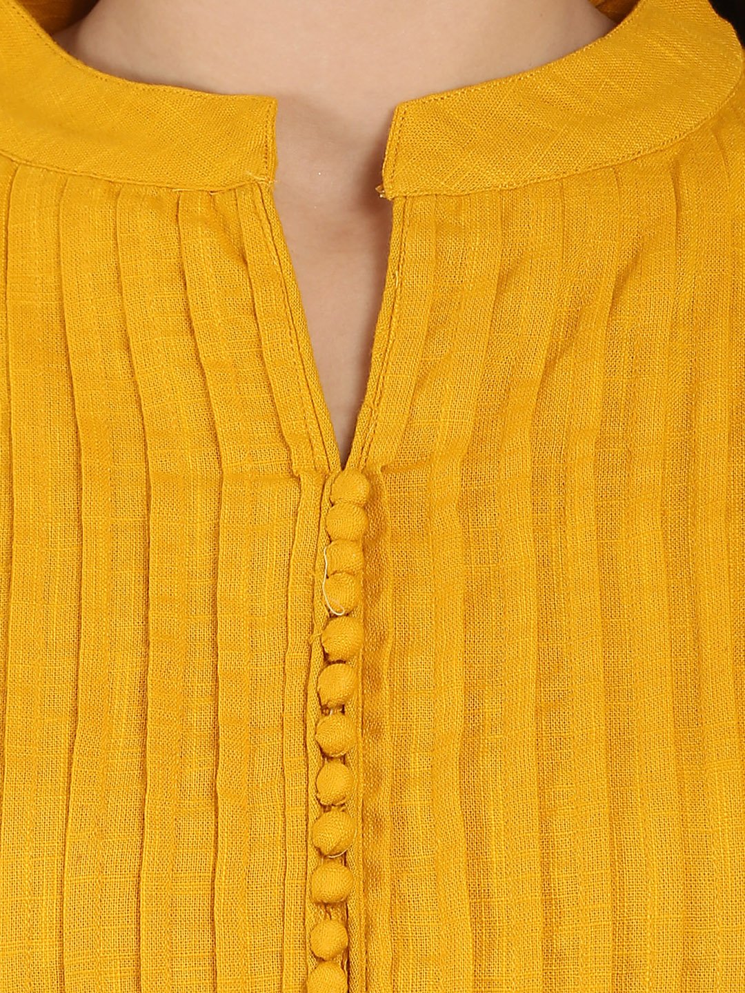 Women's Mustard Sleeveless Cotton Slub A-Line Kurta