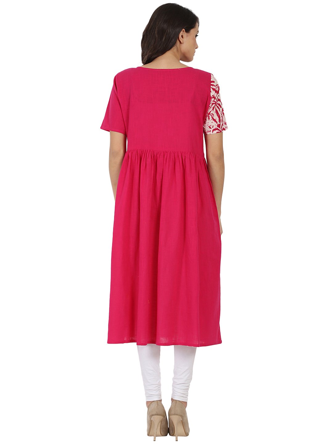 Women's Pink Half Sleeve Cotton Anarkali Kurta