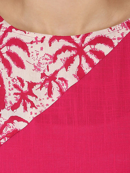 Women's Pink Half Sleeve Cotton Anarkali Kurta