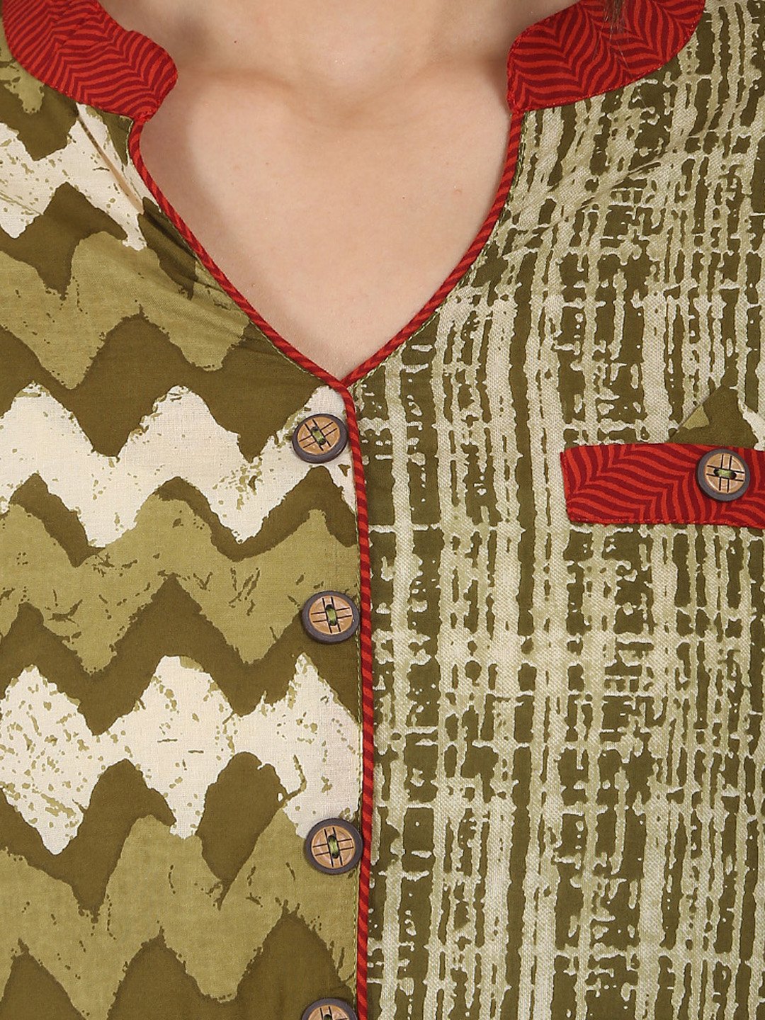 Women's Green Printed 3/4Th Sleeve Cotton A-Line Kurta