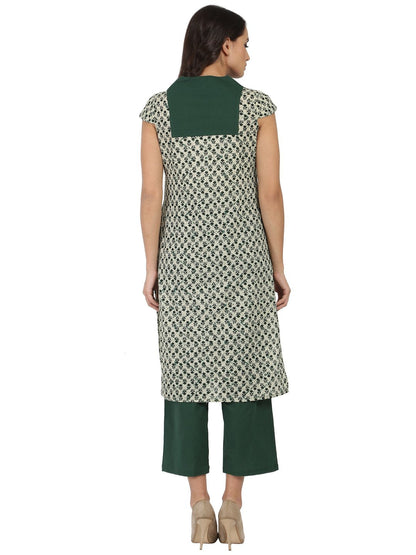 Women's Green Sleeveless Cotton Kurta With Green Palazzo