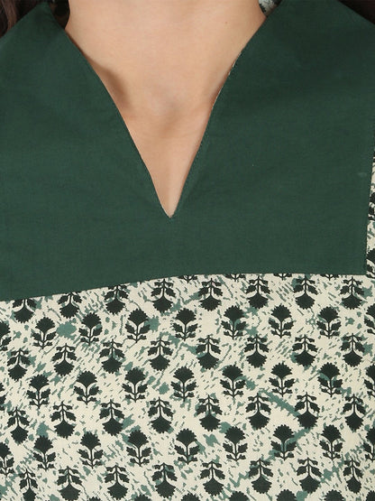 Women's Green Sleeveless Cotton Kurta With Green Palazzo