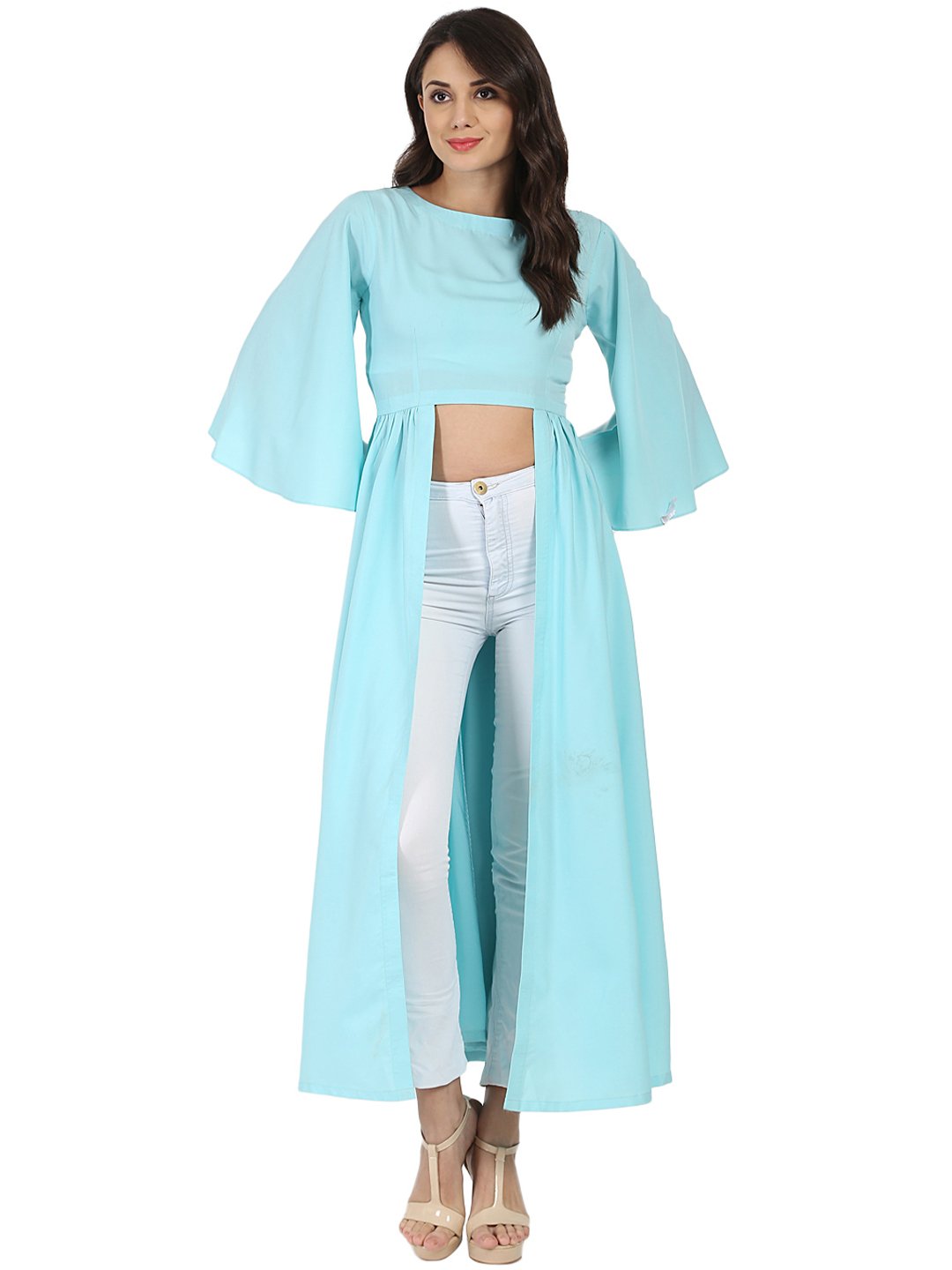 Women's Blue Half Sleeve Crepe A-Line Kurta