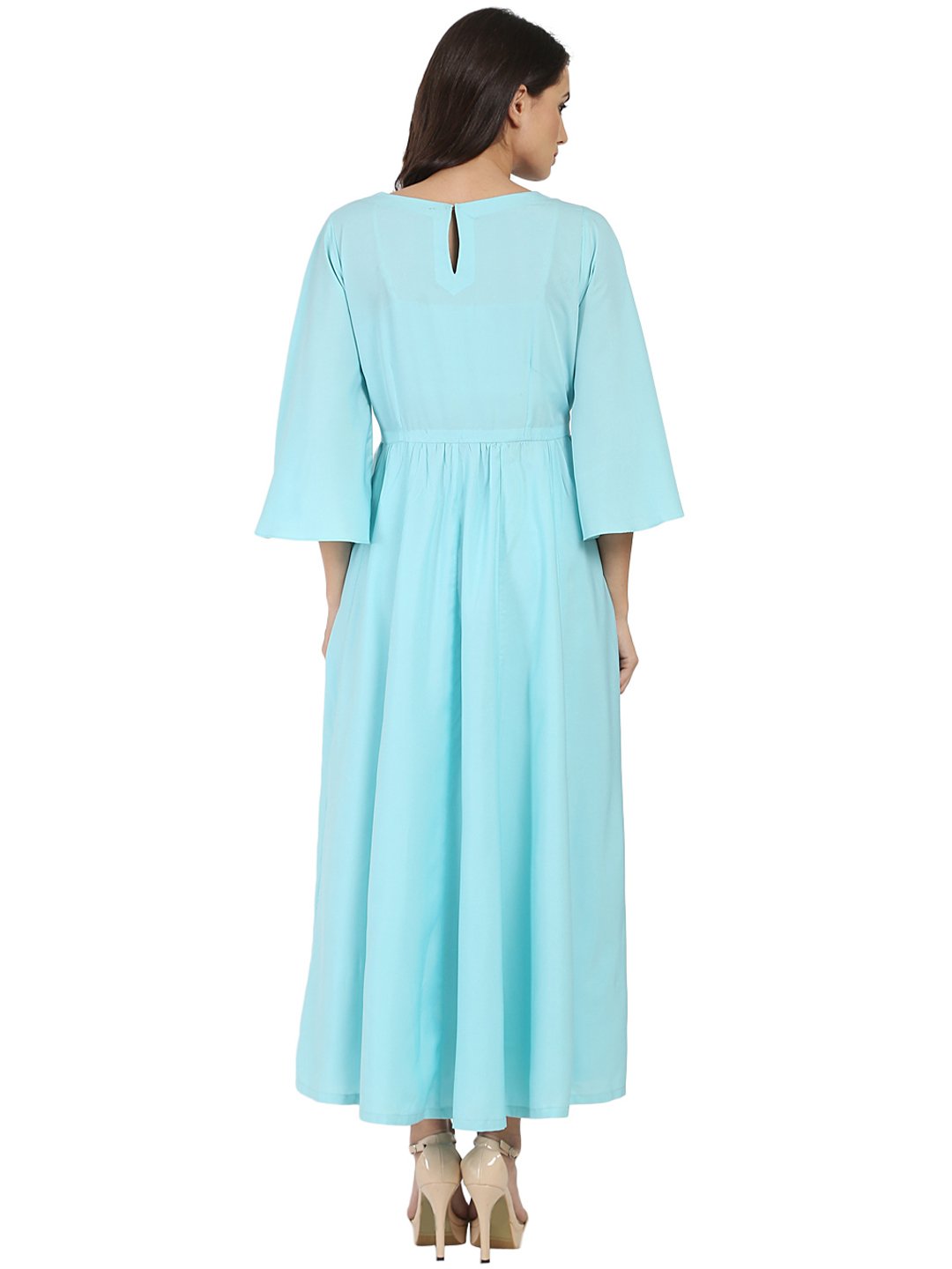 Women's Blue Half Sleeve Crepe A-Line Kurta