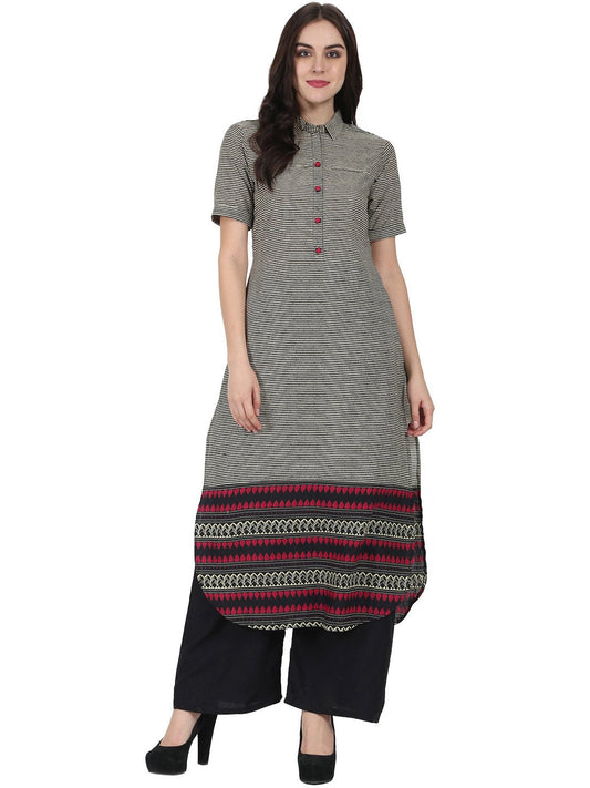 Women's Black Printed Half Sleeve Cotton Long Kurta