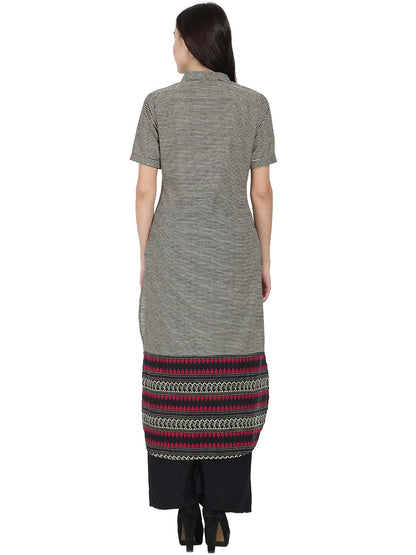 Women's Black Printed Half Sleeve Cotton Long Kurta