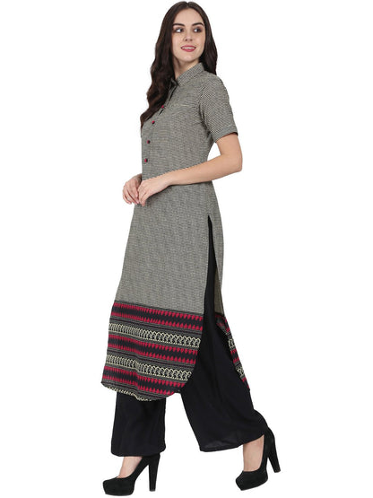 Women's Black Printed Half Sleeve Cotton Long Kurta
