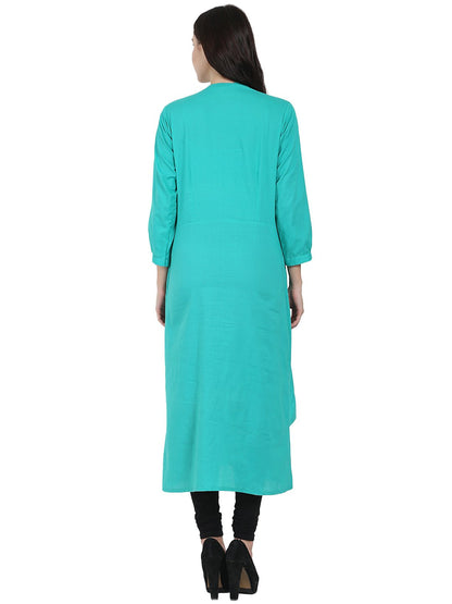 Women's Sea Green 3/4Th Sleeve Cotton Layerd Anarkali Kurta
