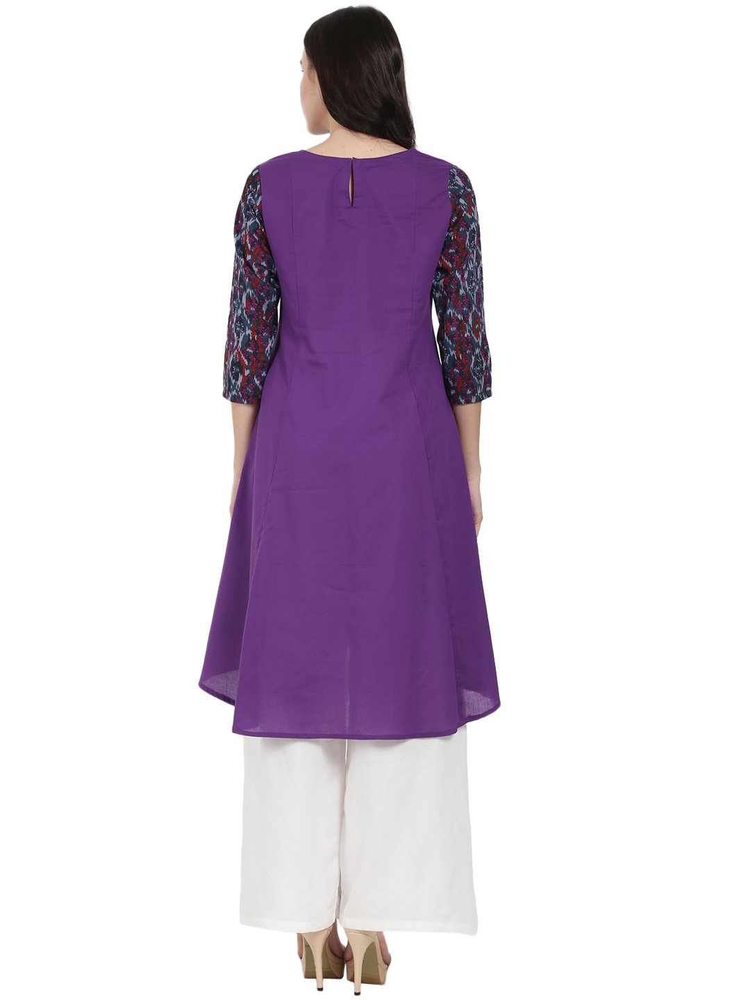 Women's Purple 3/4Th Sleeve Cotton A-Line Kurta