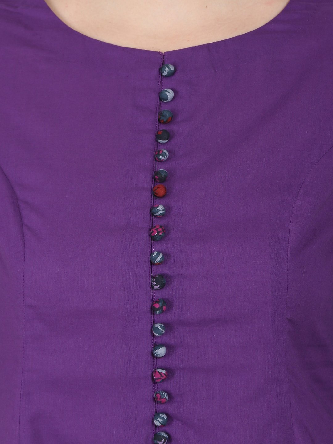 Women's Purple 3/4Th Sleeve Cotton A-Line Kurta