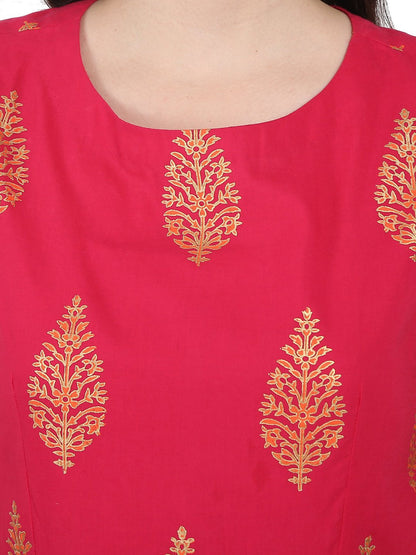 Women's Red Printed Sleeveless Cotton Anarkali Kurta