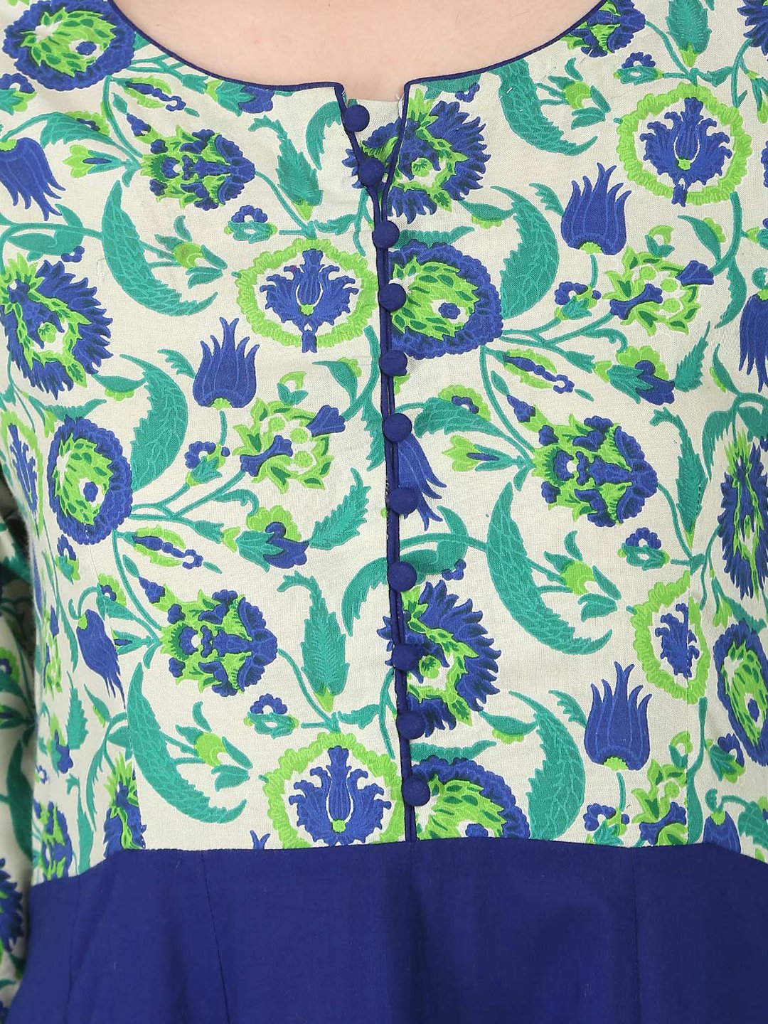 Women's Blue & Green Printed 3/4Th Sleeve Rayon Anarkali Kurta