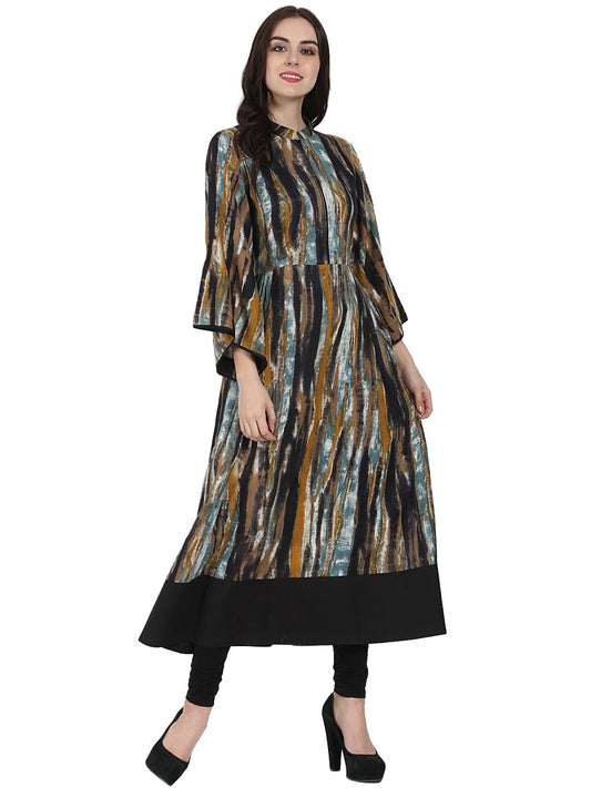 Women's Multi Printed Full Sleeve Cotton Anarkali Kurta With Flared Sleeve