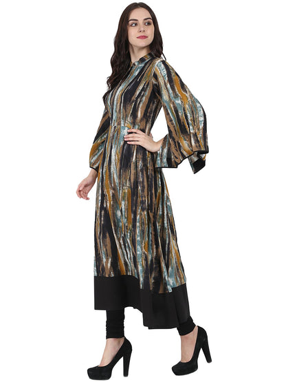 Women's Multi Printed Full Sleeve Cotton Anarkali Kurta With Flared Sleeve