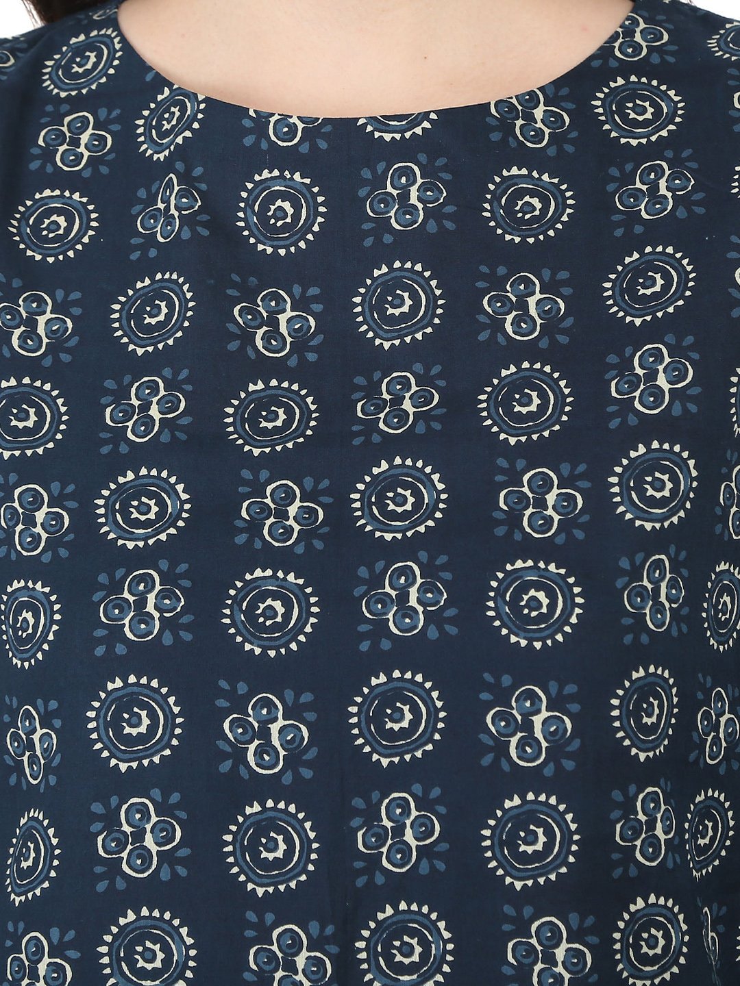 Women's Blue Printed Short Sleeve Cotton Kurta