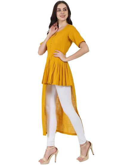 Women's Mustard Half Sleeve Cotton Slub Assymetric Kurta