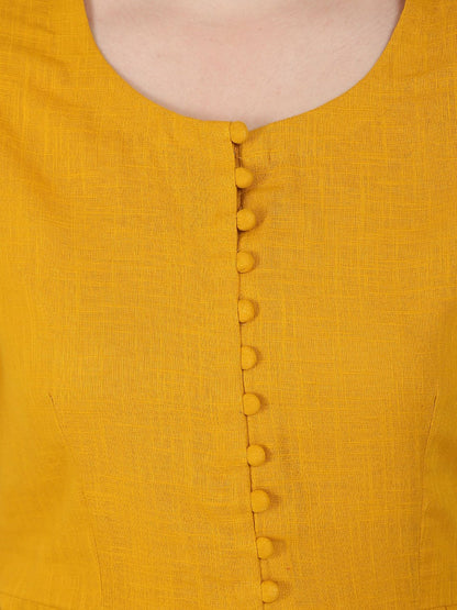 Women's Mustard Half Sleeve Cotton Slub Assymetric Kurta