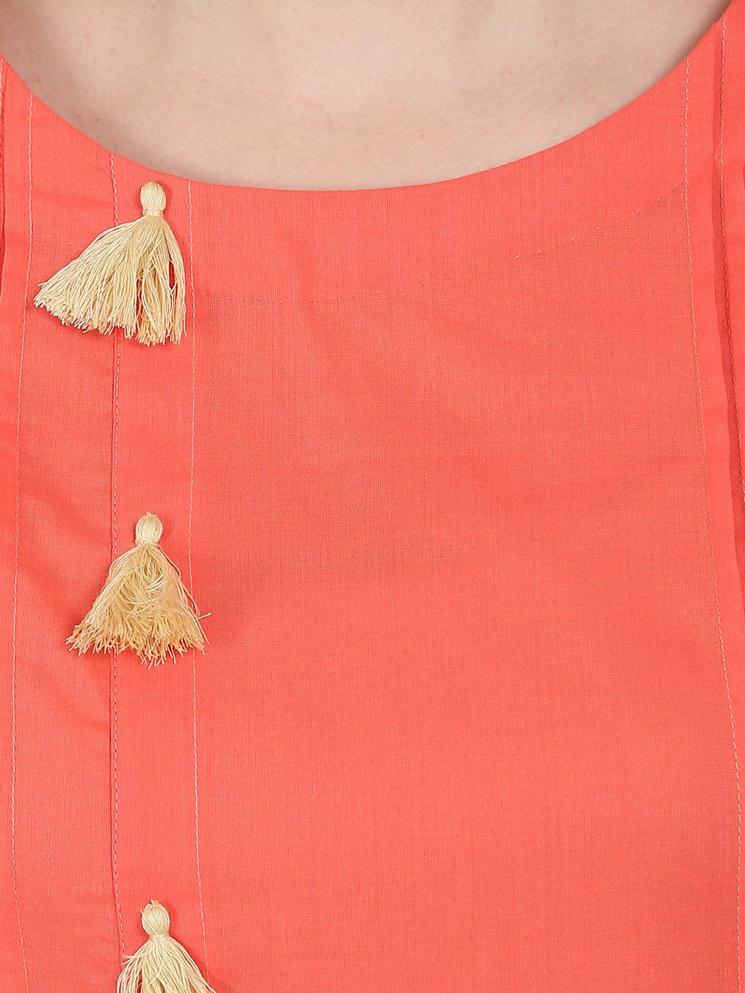Women's Peach 3/4Th Sleeve Cotton A-Line Kurta