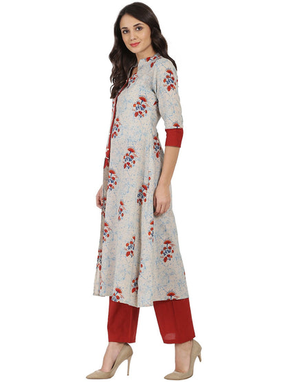 Women's White & Red Printed Half Sleeve Cotton Double Layer Kurta
